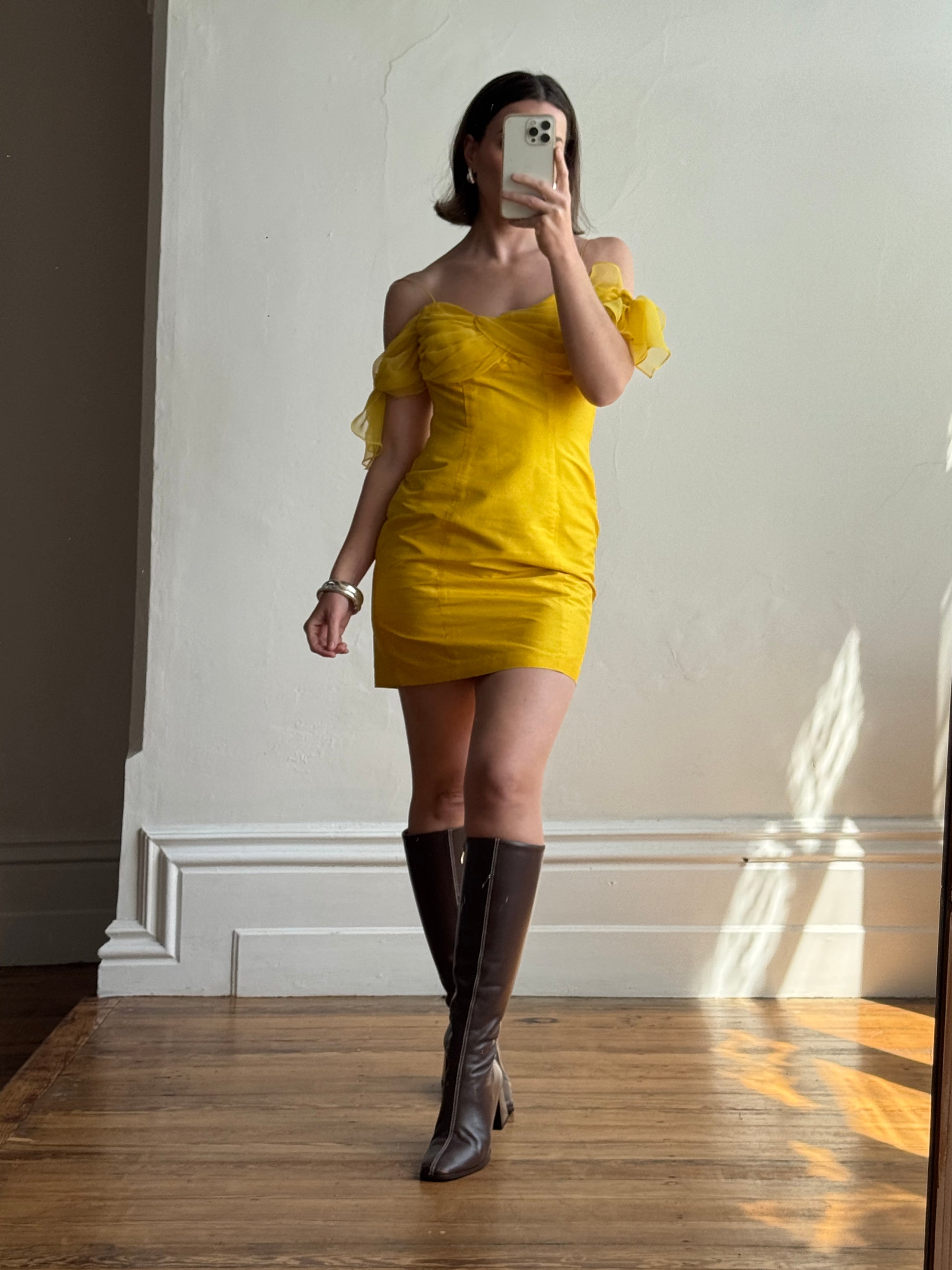Vintage 90s Pure Silk Mini Dress Sunshine Yellow