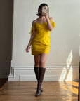 Vintage 90s Pure Silk Mini Dress Sunshine Yellow