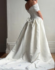 Vintage 90s Embellished Off Shoulder Satin Wedding Gown