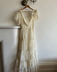 Vintage 70s Tiered Lace Wedding Dress With Bows