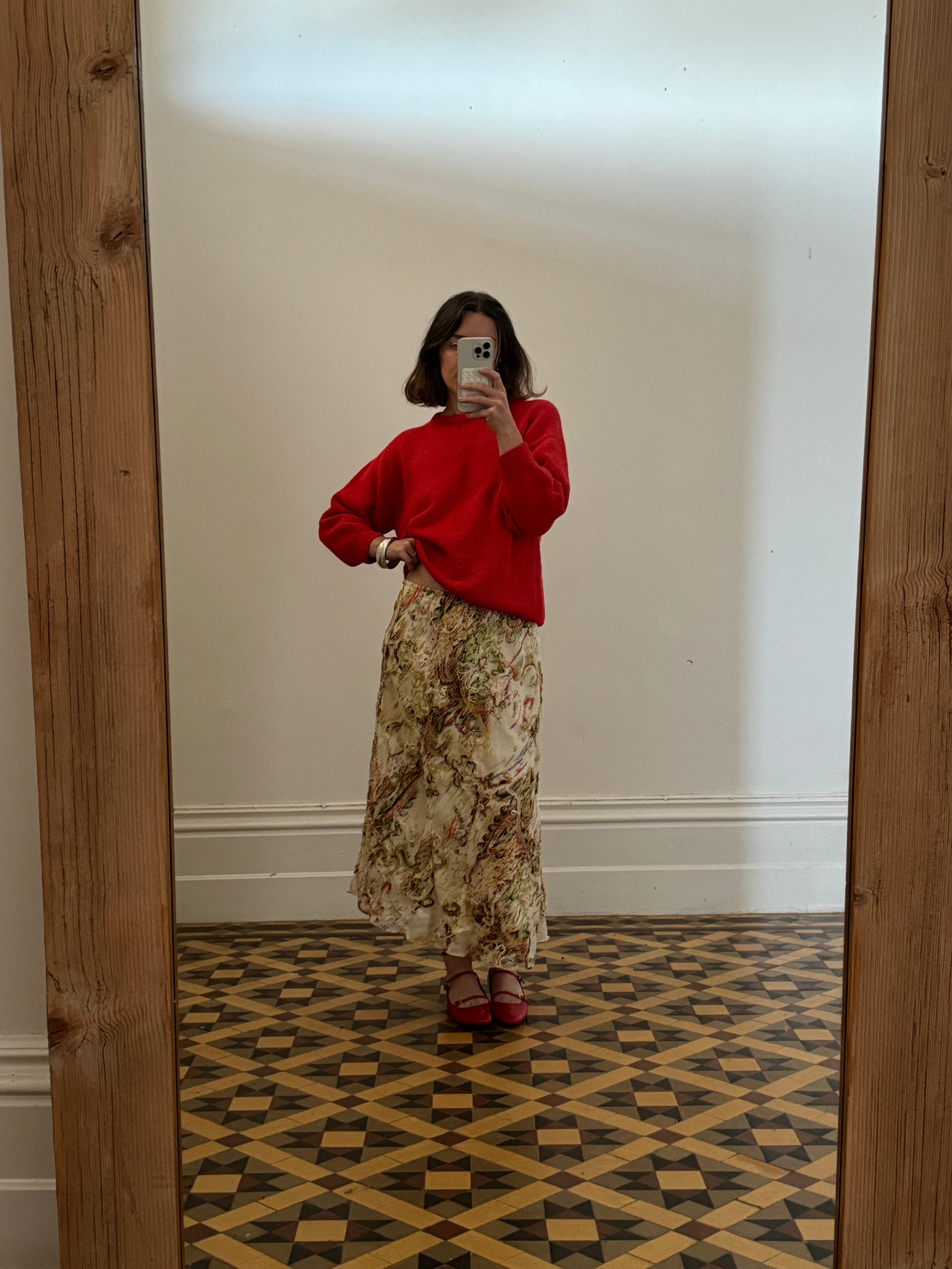 Vintage 90s multi slip skirt with swirl embroidery