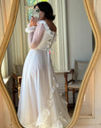 Vintage 70s Polka Scoop Neck Wedding Dress