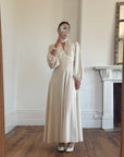 Vintage 70s Jersey High Neck Maxi Dress Creme