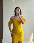 Vintage 90s Pure Silk Mini Dress Sunshine Yellow