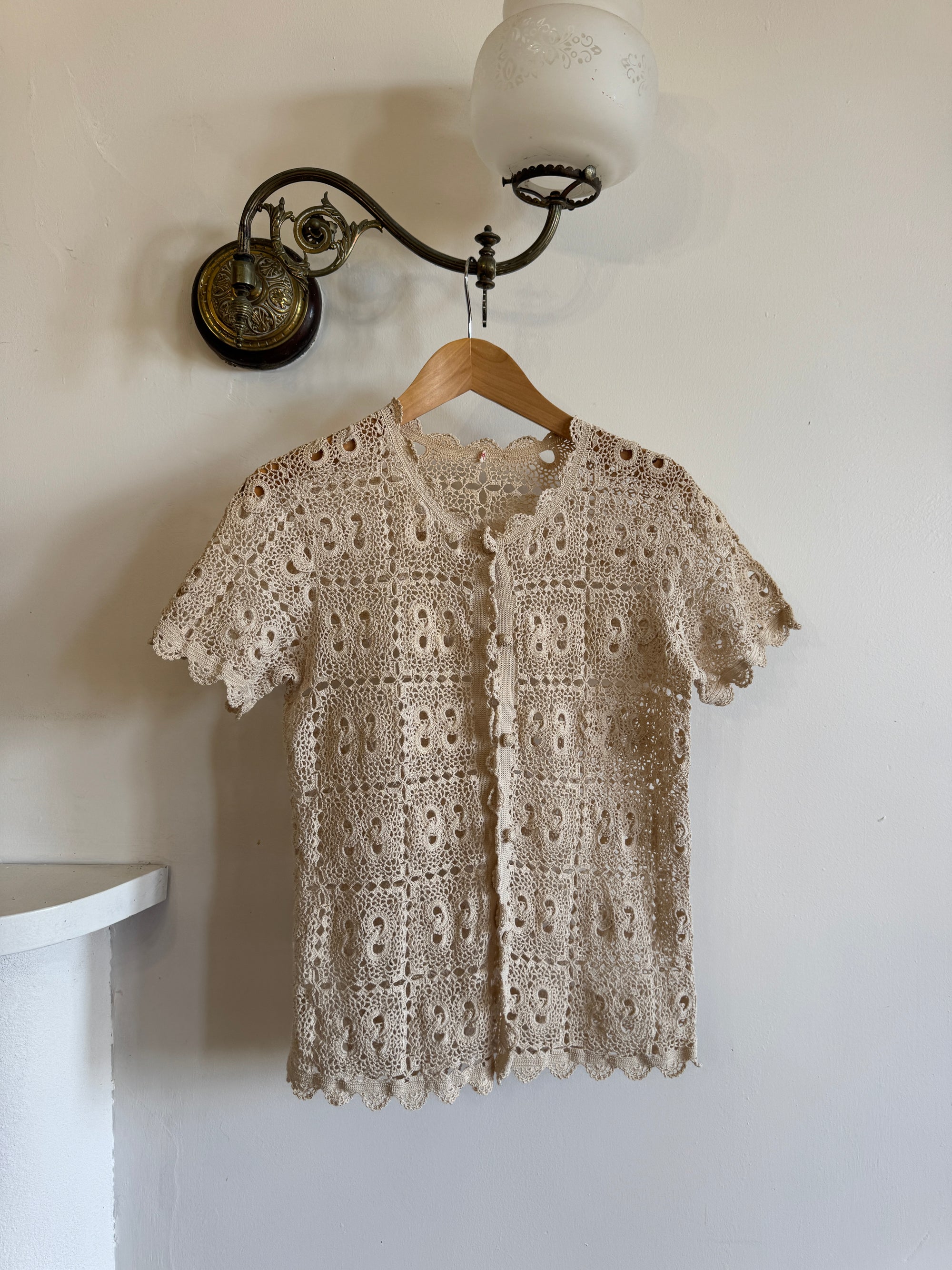 Vintage 70s Crochet Button Up Top