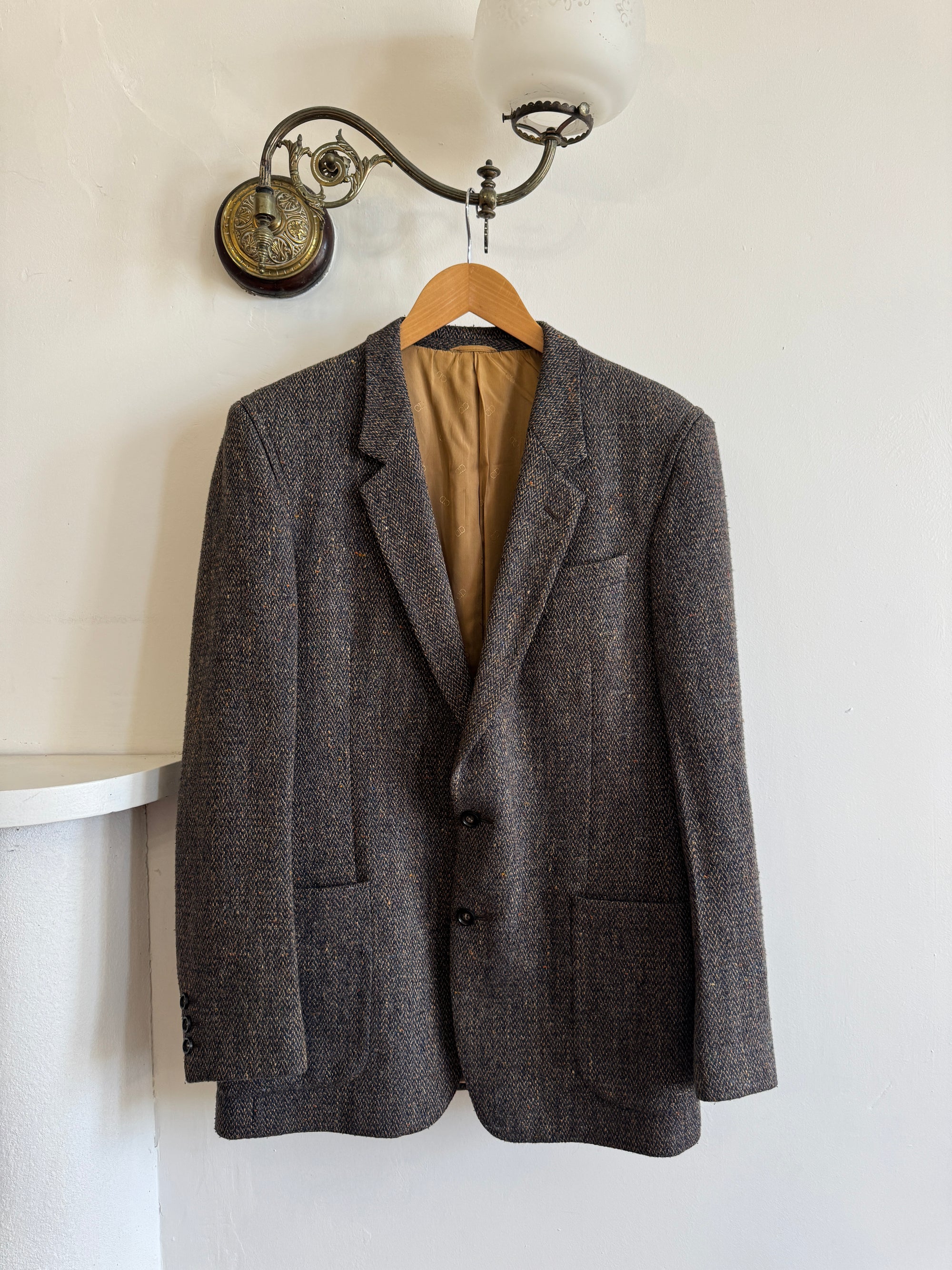Vintage Christian Dior Tailored Wool Blazer Navy Brown