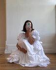 Vintage 80s Taffeta Puff Sleeve Wedding Dress Ivory