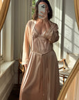 Vintage 80s Champagne Peach Robe and Slip Set