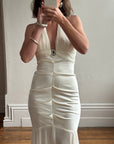 Vintage Y2K USA Made Mermaid Satin Fluted Dress Ivory