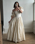 Vintage Puff Sleeve Rosette Bridal Gown