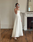 Vintage 90s Cowl Neck Jacquard Bodice Satin Wedding Dress