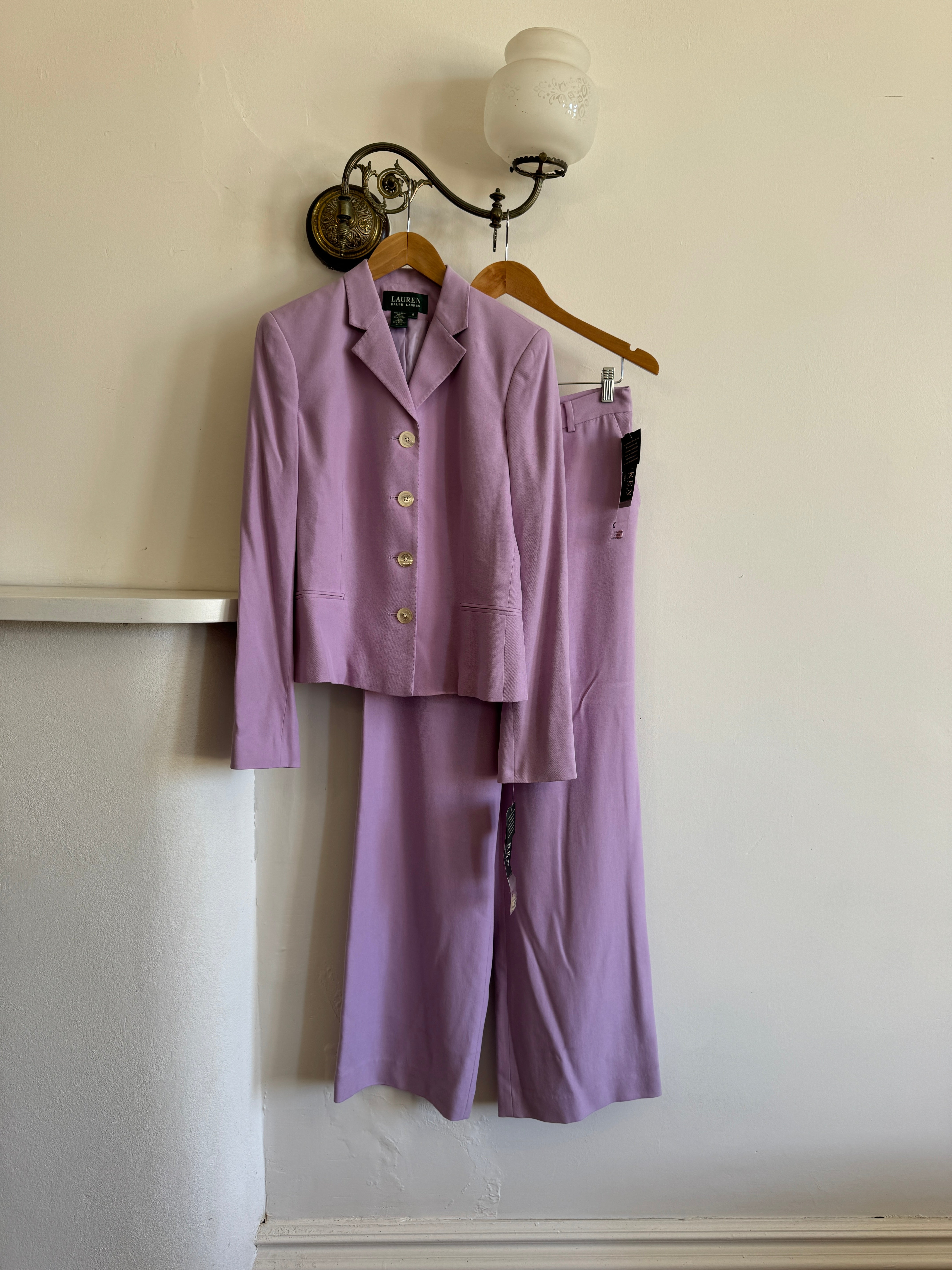 Vintage 90s Ralph Lauren Pure Silk Lilac Suit with Original Tags Attached