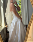 Vintage Y2K Pure Silk Drop Waist Satin Strapless Wedding Gown