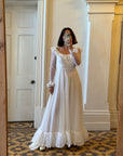 Vintage 70s Polka Scoop Neck Wedding Dress