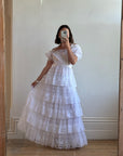 Vintage 70s Tiered Lace Wedding Dress With Ribbon