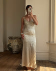 Vintage 90s Pure Silk Rhinestone Crossover Gown