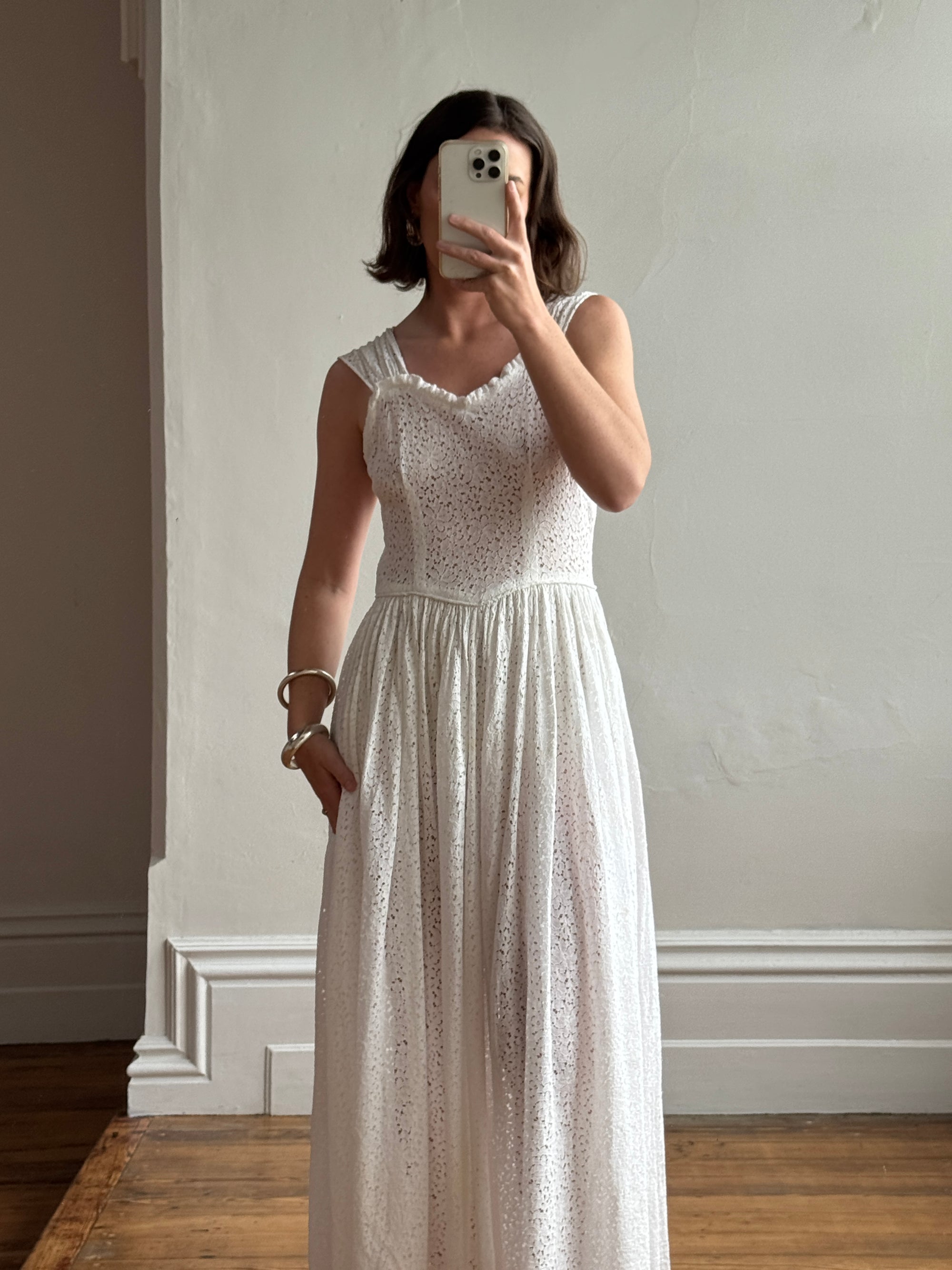Vintage 40s Cotton Lace Strappy Bridal Sundress