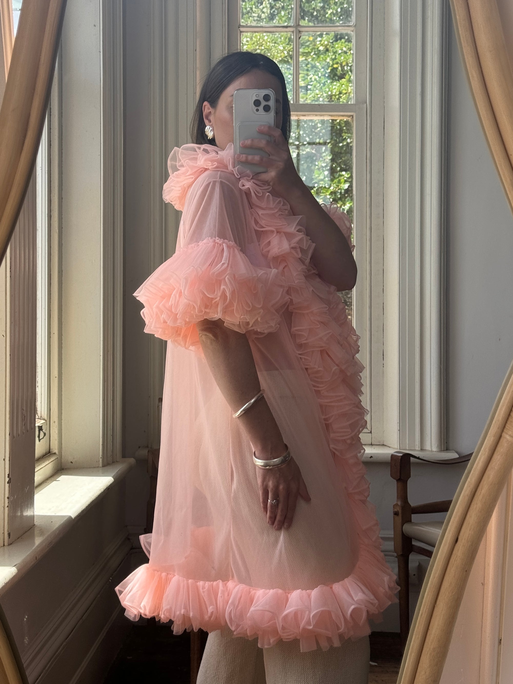 Vintage 50s Ruffled Cape Peach