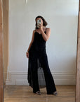 Vintage 90s Strappy Pantsuit with Sheer Skirt Overlay Noir