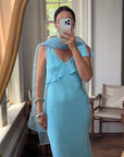 Vintage 90s Aqua Ruffle Slip Dress with Organza Scarf