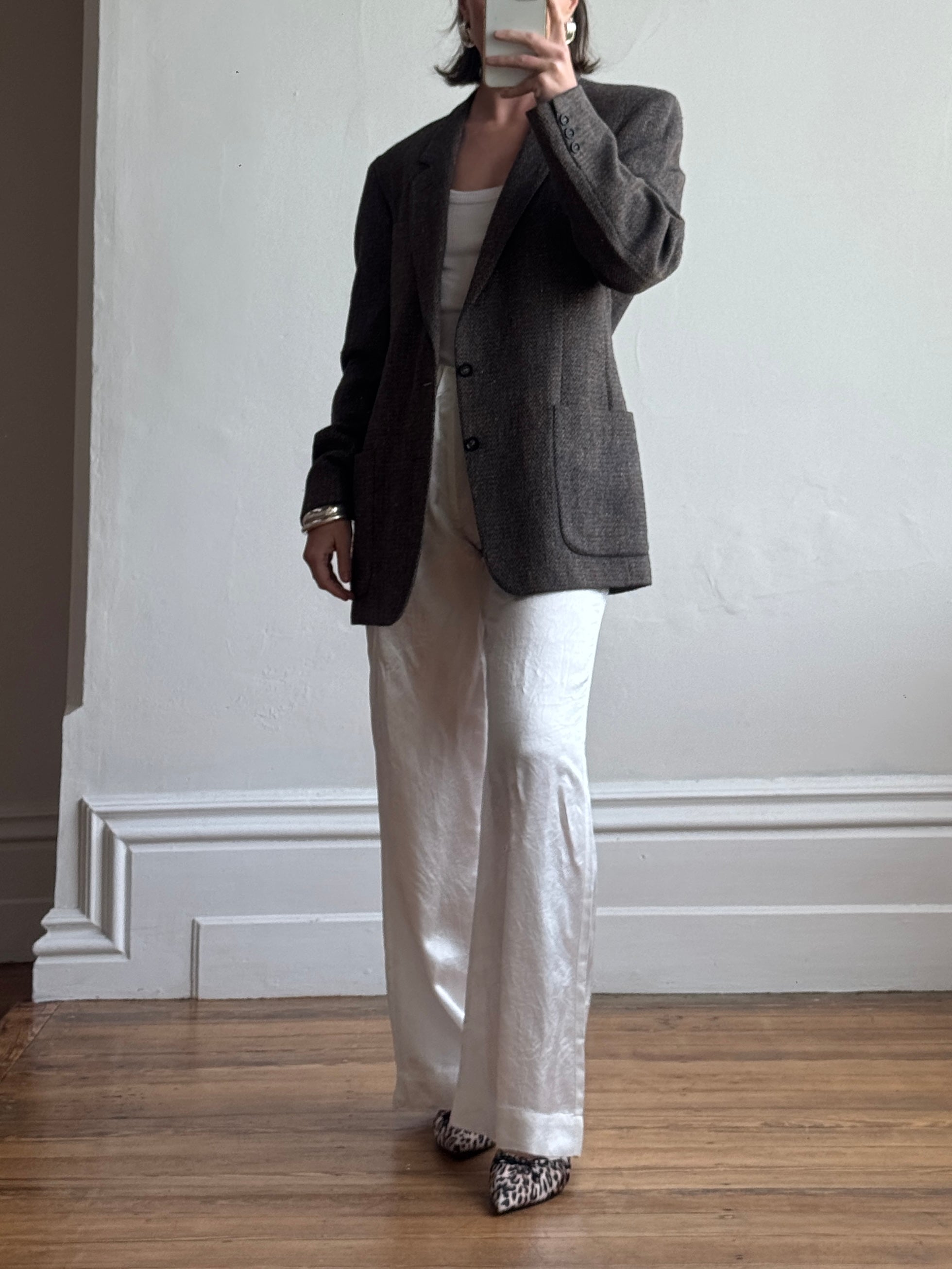 Vintage Christian Dior Tailored Wool Blazer Navy Brown