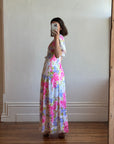 Vintage 70s Pink Floral Slip and Wrap Dress Set
