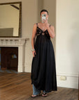 Vintage 80s Sheer Lace Slip Dress Noir