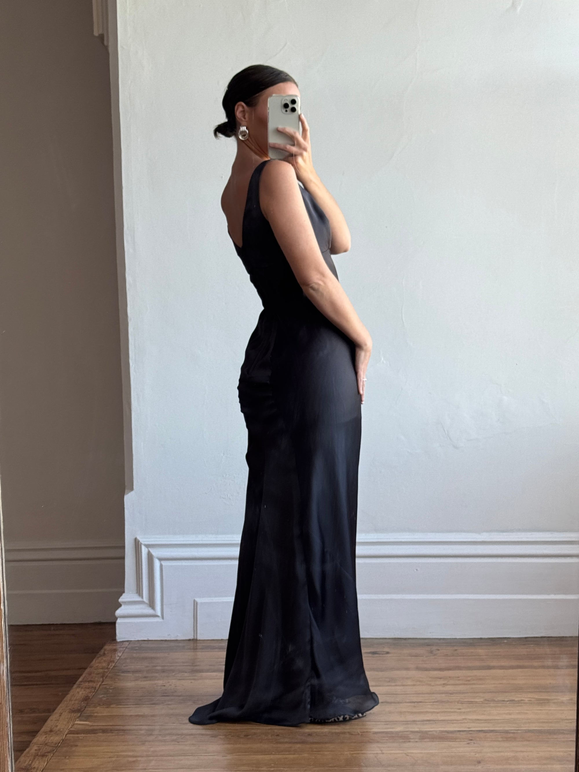 Vintage 90s Bias Cut Prom Dress Noir