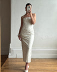 Vintage 90s Pure Silk Jacquard Strapless Bridal Midi
