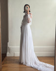 Vintage 60s Floral Lace Pleated Wedding Dress With Train