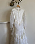 Vintage 60s Lace Wedding Dress With Pleated Ruffle Train