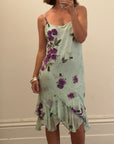 Vintage 90s Pure Silk Floral Mint Fairy Dress