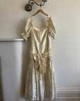 Vintage 80s Drop Waist Satin Jacquard Wedding Dress