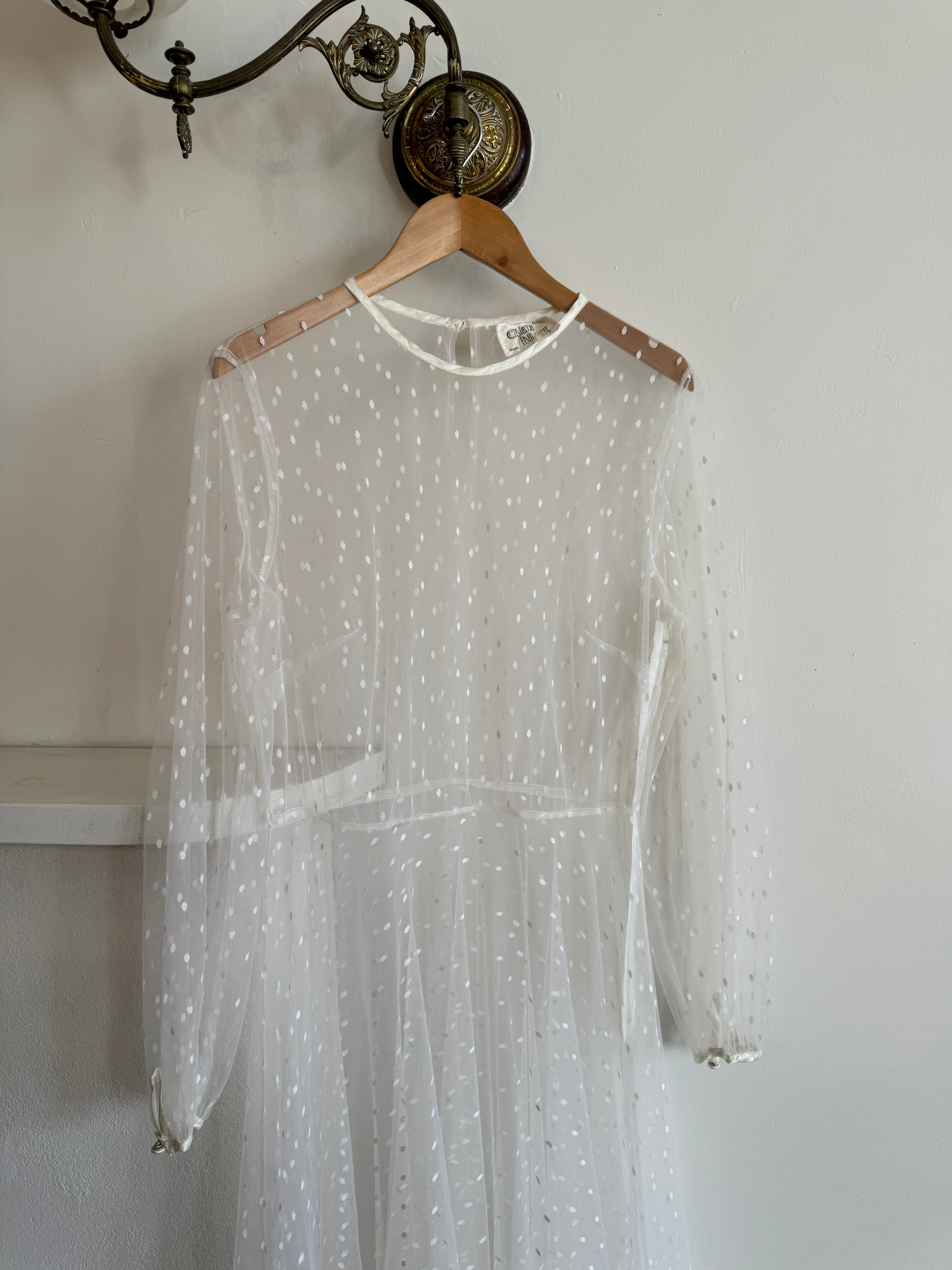 Vintage Long Sleeve Dress Sheer Polka