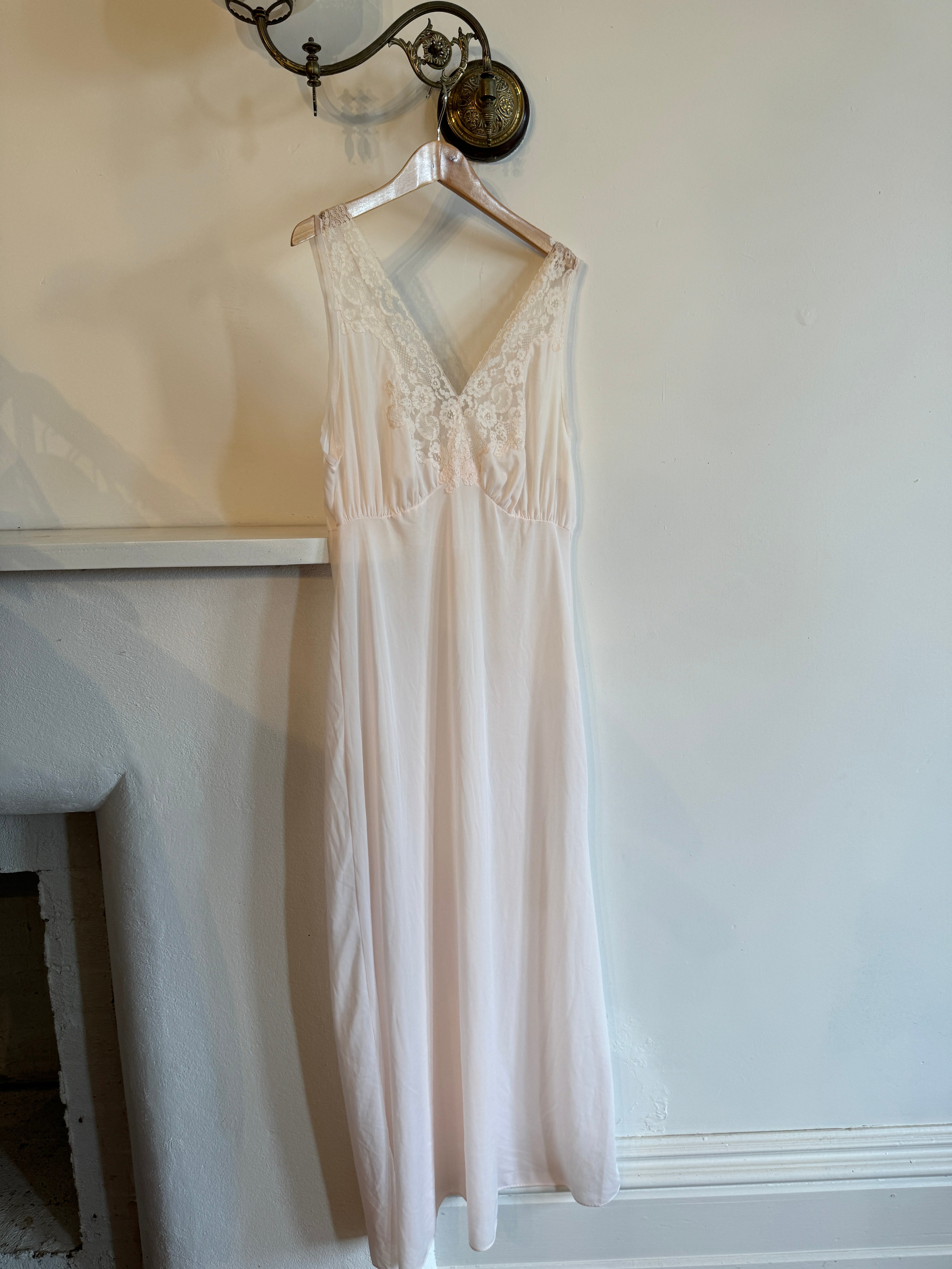 Vintage Sheer Lace Negligee Maxi Dress Baby Pink