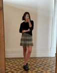 Vintage Tartan Wool Pleated Mini Skirt Light Grey