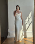 Vintage 90s Pure Silk Bias Cut Slip Embroidered Wedding Dress