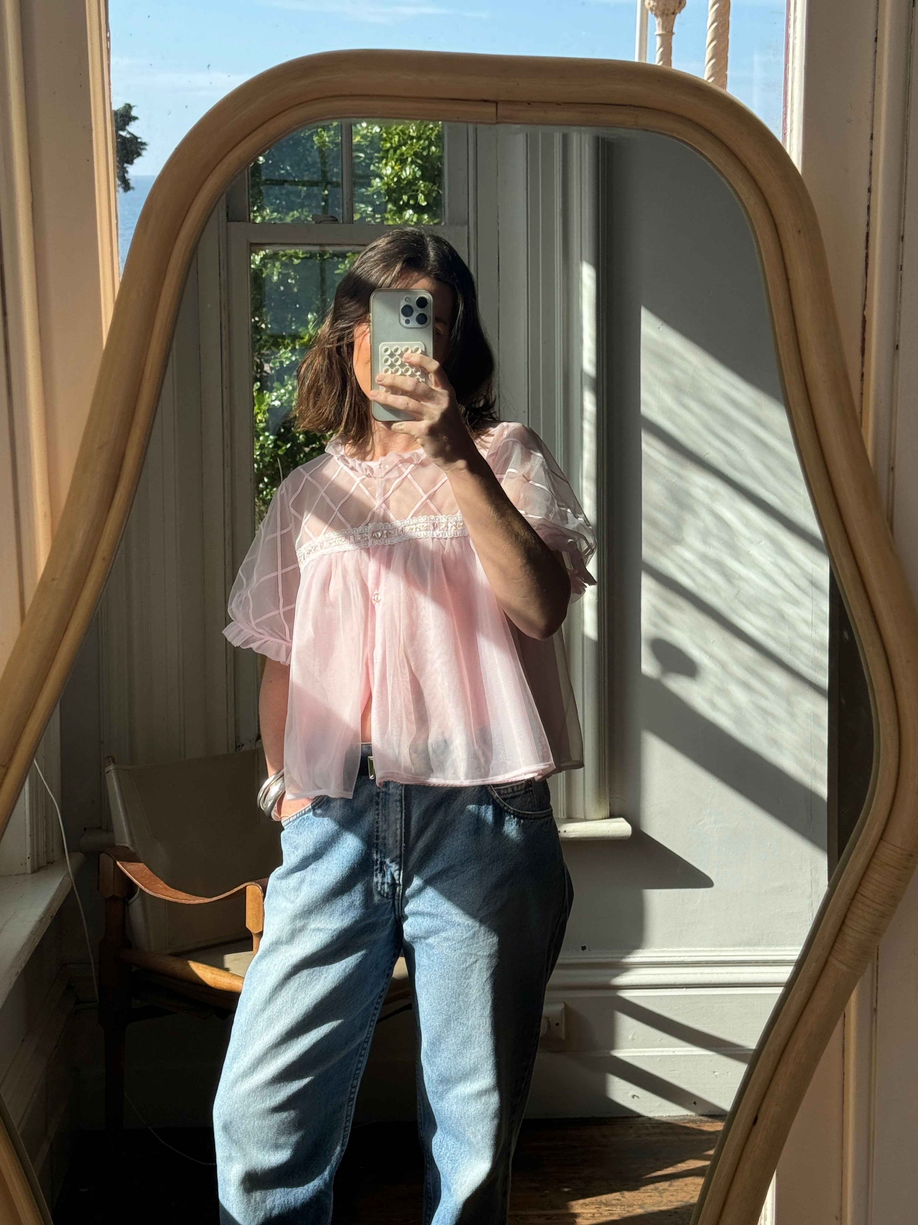 Vintage 50s Sheer Babydoll Blouse Baby Pink