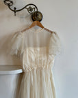 Vintage Flutter Sleeve Creme Evening Dress