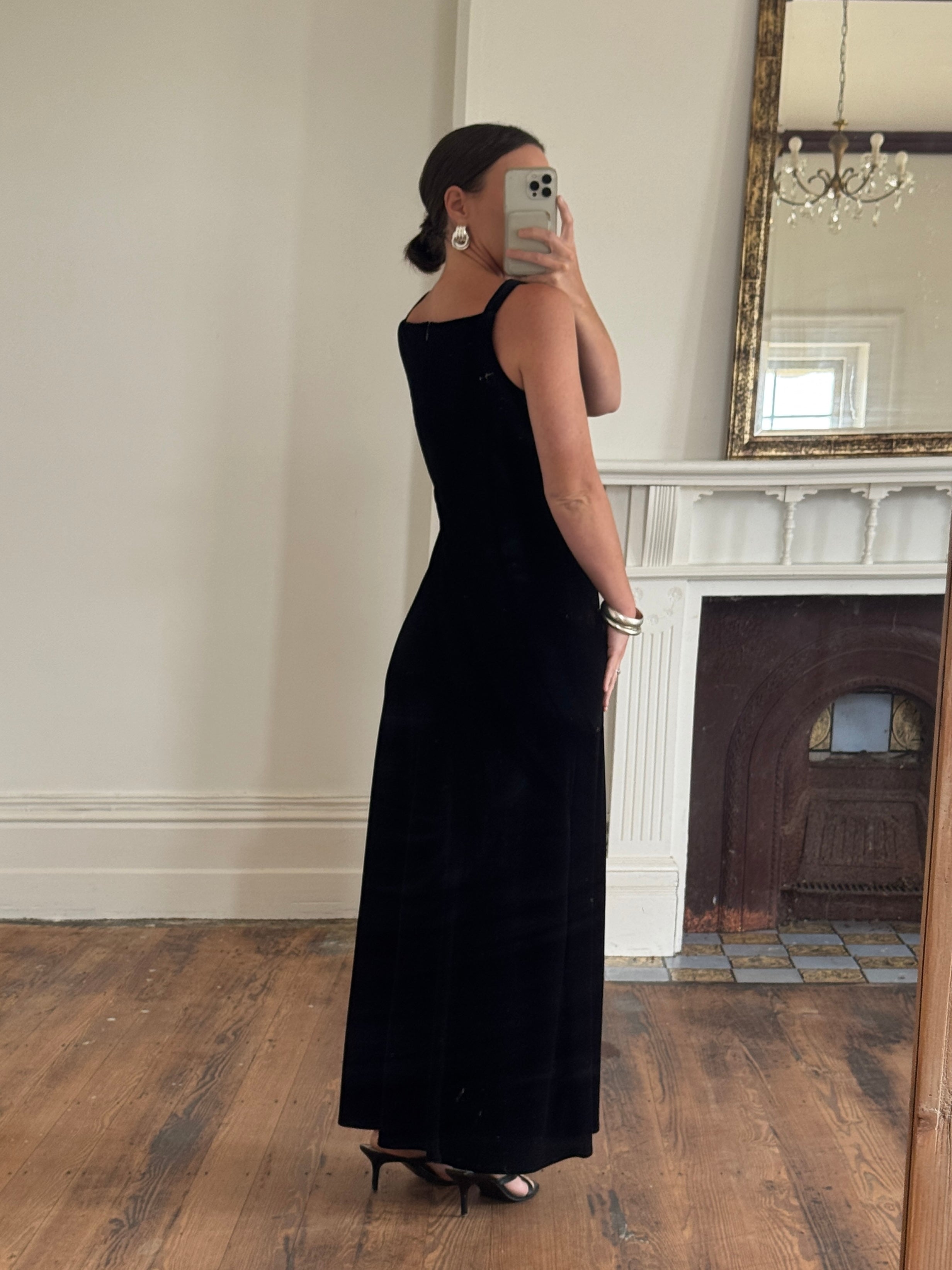 Vintage 90s Velvet High Front Evening Gown With Rhinestones