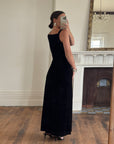 Vintage 90s Velvet High Front Evening Gown With Rhinestones