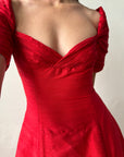 Vintage Pure Silk Red Off Shoulder Midi Dress