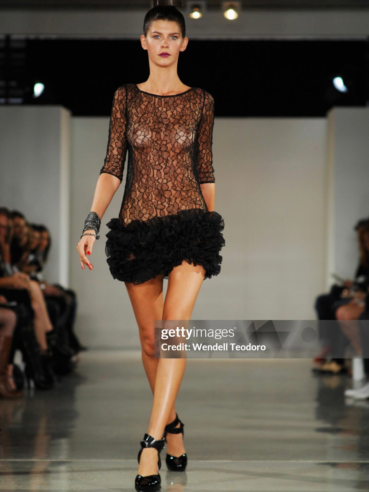 Archival Y2K Lace Ruffle Mini Dress Noir