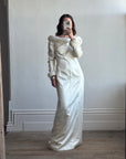 Vintage Fur Trim Long Sleeved Satin Wedding Dress