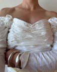 Vintage 90s Pure Silk Rosette Off Shoulder Wedding Gown