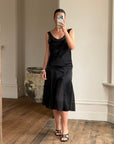 Vintage 90s Satin Drop Waist Midi Dress Noir