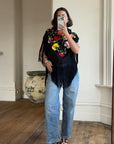 Vintage Embroidered Large Spanish Flamenco Scarf Noir
