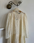 Vintage 80s Creme Lace Shift Wedding Dress With Scarf