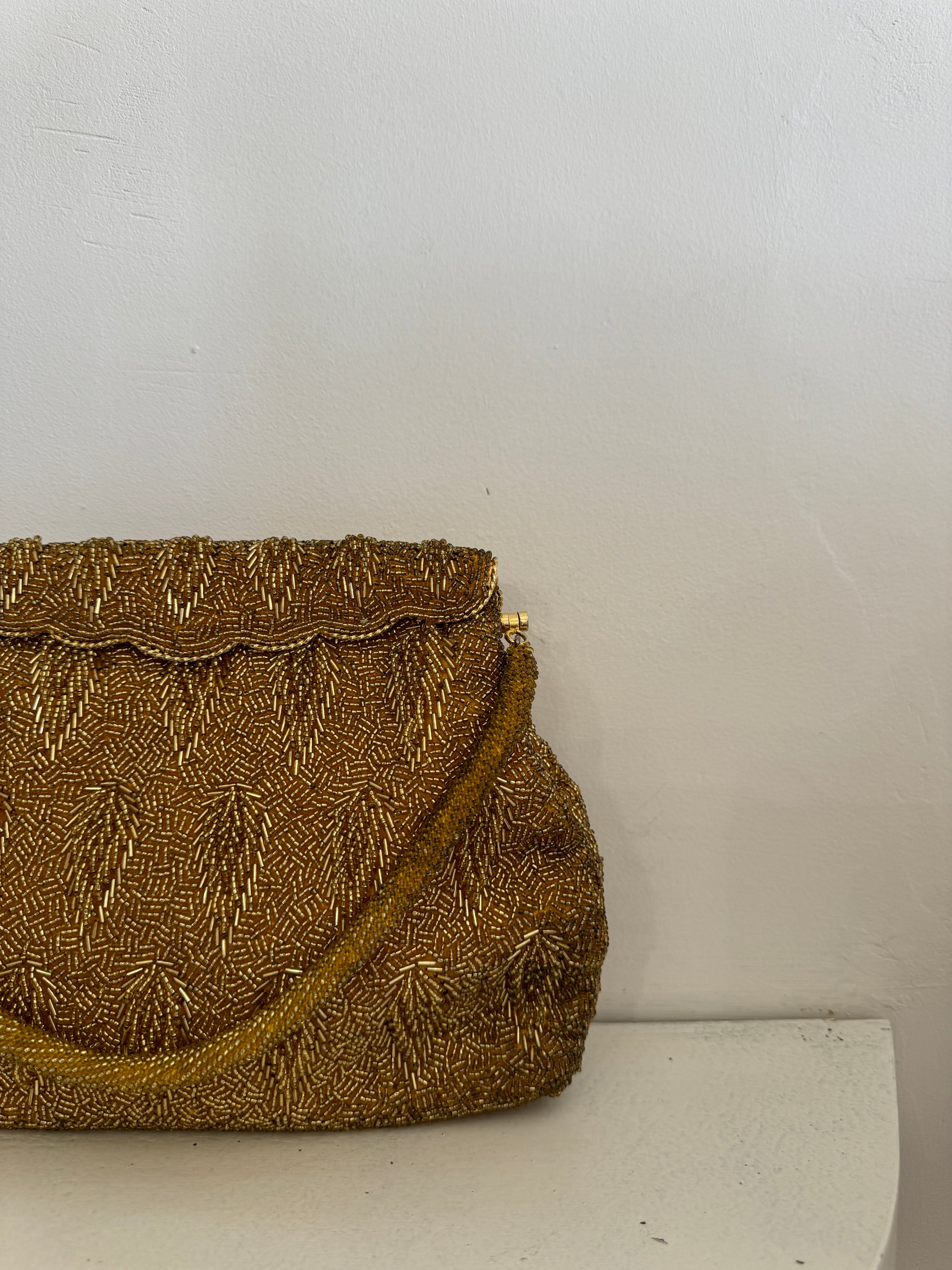 Vintage Golden Beaded Leaf Evening Purse
