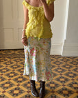 Vintage Y2K Cotton Painted Floral Midi Skirt